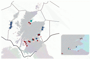 Flood defense and caost protection map - Copyright © Marine Scotland Map of flood defense and coast protection locations in Scotland