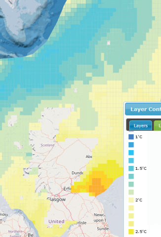 UKCP09 Projections - Sea Surface Temperature - Summer (medium emissions-projected to 2085) © UK CP09 UK Climate Projections UKCP09 Projections - Sea Surface Temperature - Summer (medium emissions-projected to 2085)
